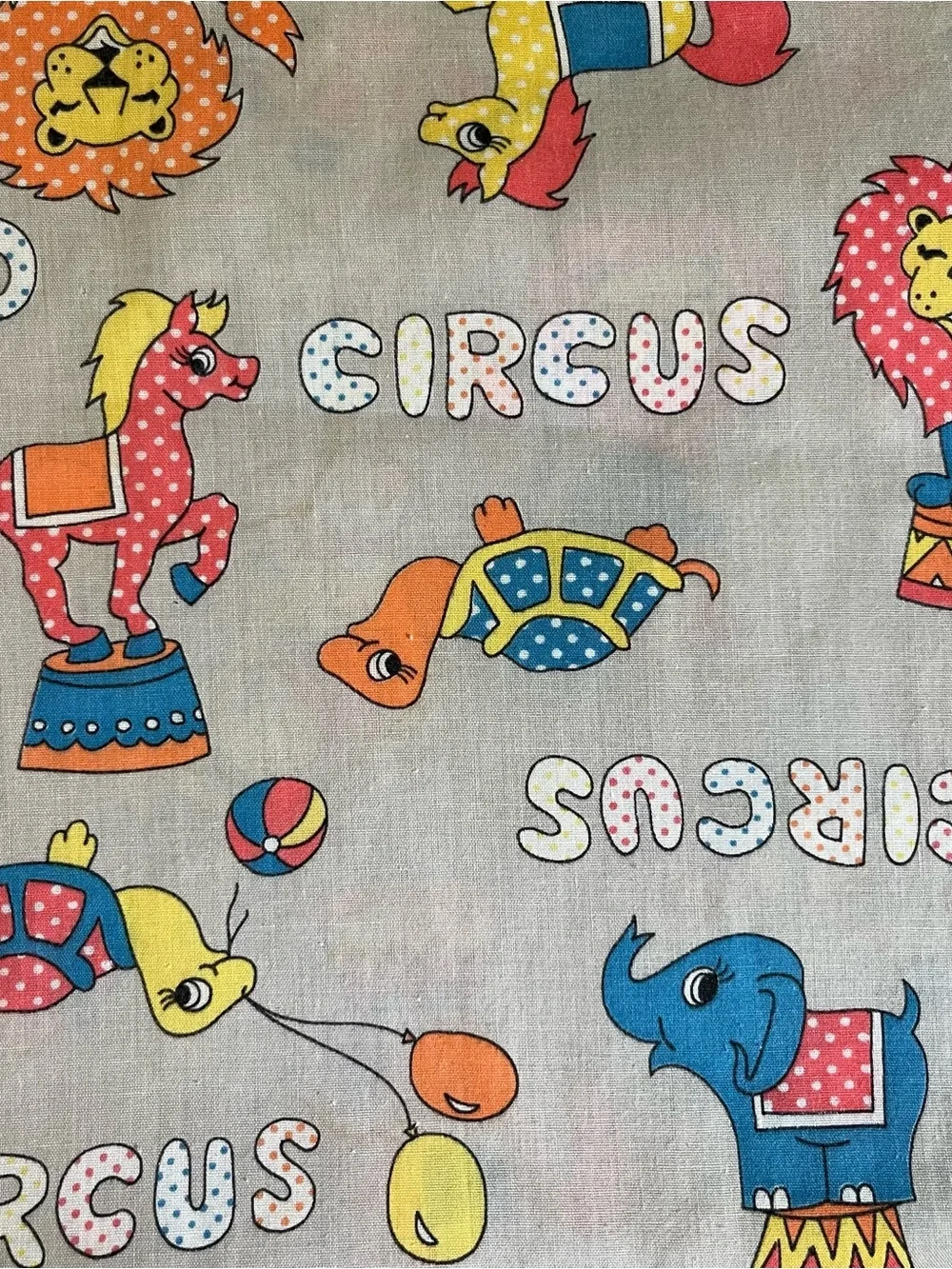 Two 60s Vintage Circus Animal Fabric Curtains Child Kids Nursery Cotton 27 x 45